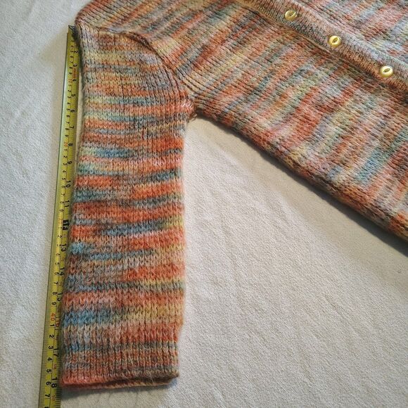 Vtg 70s Knit Mohair S M Wool Cardigan Sweater Multicolor Pastel Rainbow Boho - Picture 9 of 9